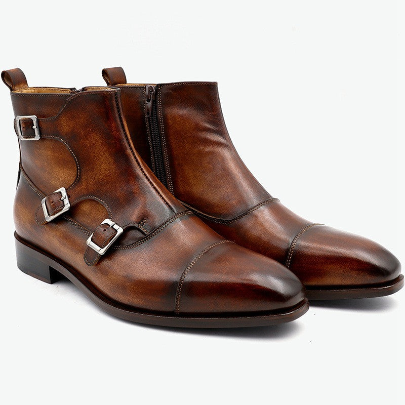 Leather Monk Straps Boots