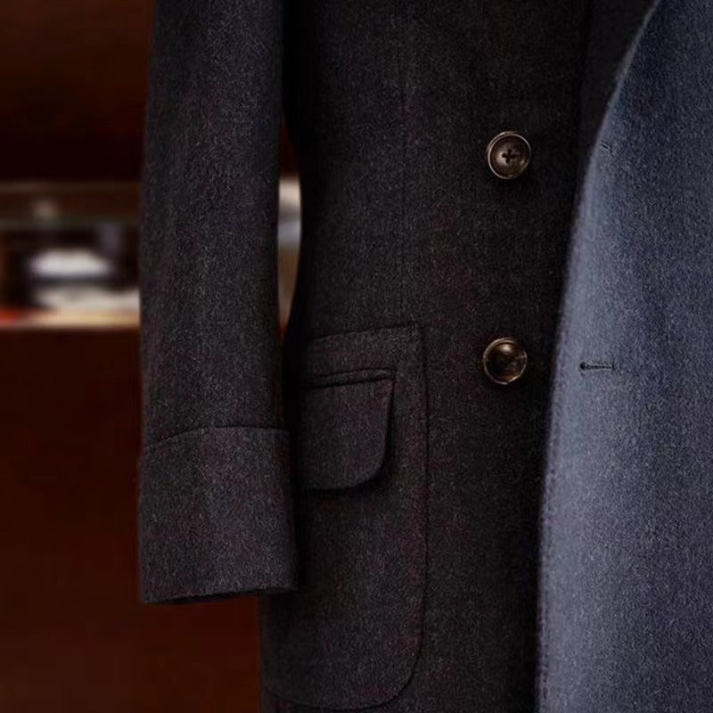 Wool Double Breasted Over-Coat with Peak Lapels