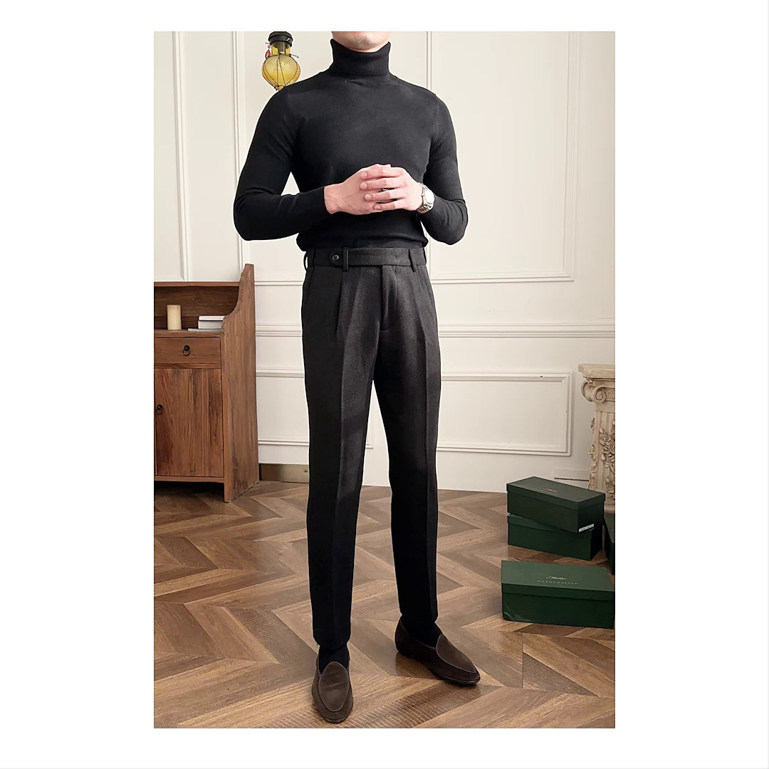 Herringbone Black Trousers