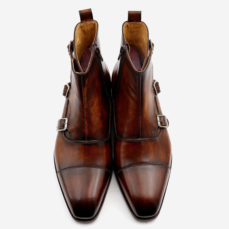 Leather Monk Straps Boots