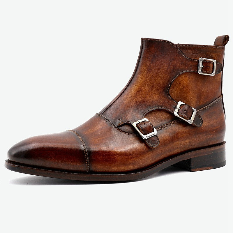 Leather Monk Straps Boots