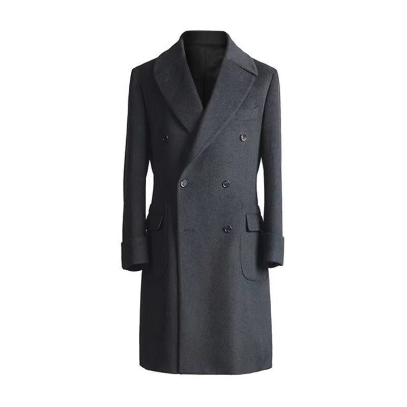 Wool Double Breasted Over-Coat with Peak Lapels