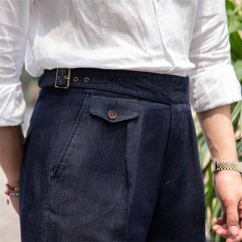 Vintage Denim Shorts with Side Tabs