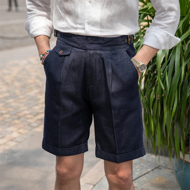 Vintage Denim Shorts with Side Tabs