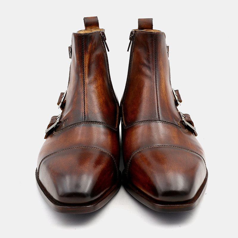 Leather Monk Straps Boots